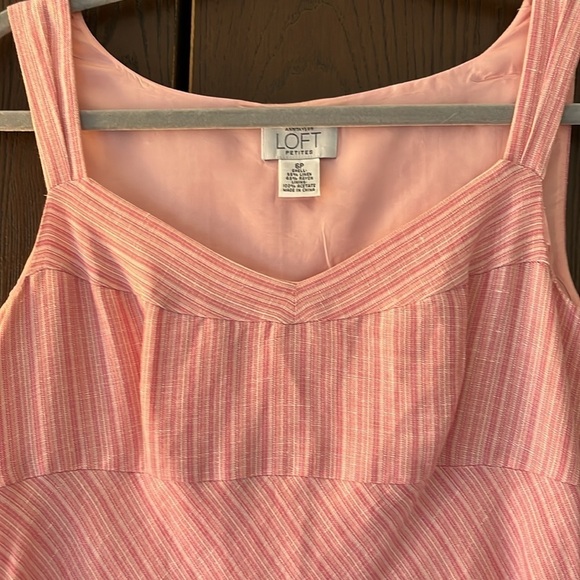 Loft petite linen blend sleeveless, midi dress. White and pink striped. S 6P - Picture 5 of 8